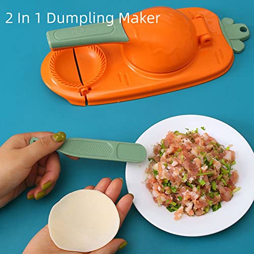 2 In 1 Dumpling Maker Machine, 2023 New Kitchen Dumplings Making Tool, Manual Dough Presser Dumpling Wrappers Press Wrapper for Dumplings, Wonton(Orange)