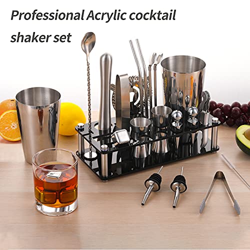 Cocktail Shaker Set Bartender Kit, 23 PCS Boston Shaker Tool Set with Stand, Drink Mixer Martini Shaker Bartending Kit, Bar Tools Bartender Tool Kit, mobzio Bar Accessories for The Home Bar Set