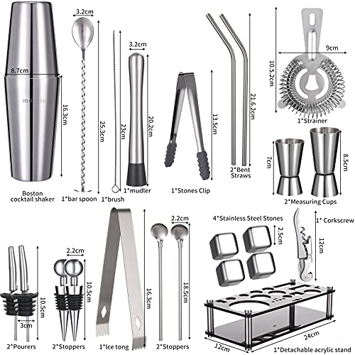 Cocktail Shaker Set Bartender Kit, 23 PCS Boston Shaker Tool Set with Stand, Drink Mixer Martini Shaker Bartending Kit, Bar Tools Bartender Tool Kit, mobzio Bar Accessories for The Home Bar Set