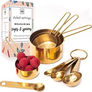 Gold Measuring Cups and Spoons Set - Stackable, Stylish, Sturdy 8-Piece Gold Measuring Cups and Gold Measuring Spoons Set - Cute Measuring Cup Set, Gold Kitchen Accessories, Gold Kitchen Utensils