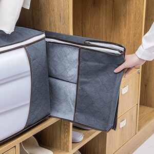 12 Pcs Clothes Storage Bags Bulk Large Capacity Closet Organizers Foldable Clothing Storage Bins with Reinforced Handle Clear Window Storage Containers for Clothes Comforter Bedding , 35l, Grey