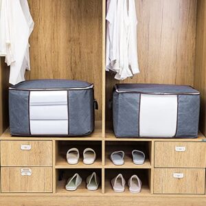 12 Pcs Clothes Storage Bags Bulk Large Capacity Closet Organizers Foldable Clothing Storage Bins with Reinforced Handle Clear Window Storage Containers for Clothes Comforter Bedding , 35l, Grey