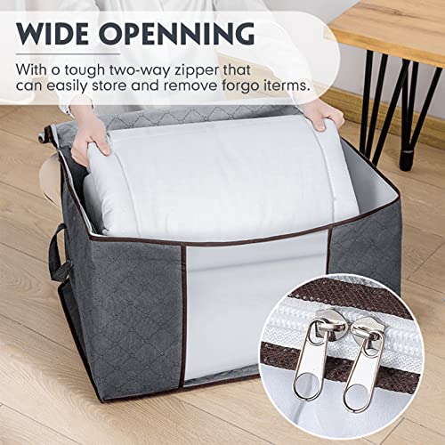 12 Pcs Clothes Storage Bags Bulk Large Capacity Closet Organizers Foldable Clothing Storage Bins with Reinforced Handle Clear Window Storage Containers for Clothes Comforter Bedding , 35l, Grey