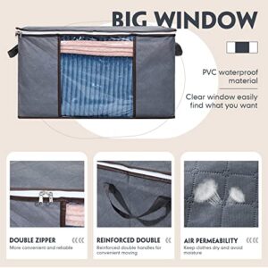 12 Pcs Clothes Storage Bags Bulk Large Capacity Closet Organizers Foldable Clothing Storage Bins with Reinforced Handle Clear Window Storage Containers for Clothes Comforter Bedding , 35l, Grey