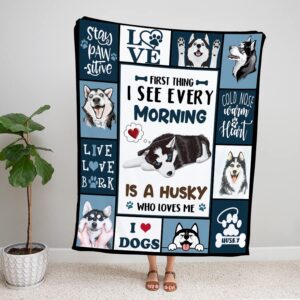 first thing i see every morning siberian husky dog ultra soft cozy plush fleece blanket (60x80in)
