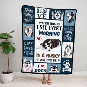 First Thing I See Every Morning Siberian Husky Dog Ultra Soft Cozy Plush Fleece Blanket (60x80in)