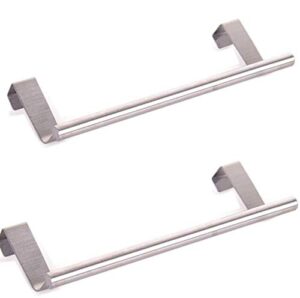 brxy 2pack stainless steel over door towel rack bar holders dish/towel bar holders-in/out cabinet door-stainless steel-no tool for universal fit on cabinet cupboard doors