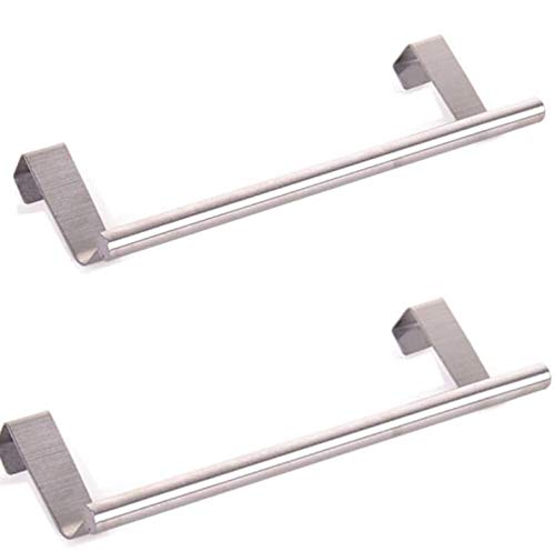 BRXY 2Pack Stainless Steel Over Door Towel Rack Bar Holders Dish/Towel Bar Holders-in/Out Cabinet Door-Stainless Steel-No Tool for Universal Fit on Cabinet Cupboard Doors