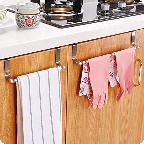 BRXY 2Pack Stainless Steel Over Door Towel Rack Bar Holders Dish/Towel Bar Holders-in/Out Cabinet Door-Stainless Steel-No Tool for Universal Fit on Cabinet Cupboard Doors