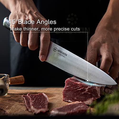 Brewin Japanese Chef knife 8 inch with Knife Sharpener,Professional Sharp Kitchen Knife with Elegant Black Pakkawood Handle High Carbon Stainless Steel Hand Forged Chef's Knives for Cooking Gift Box