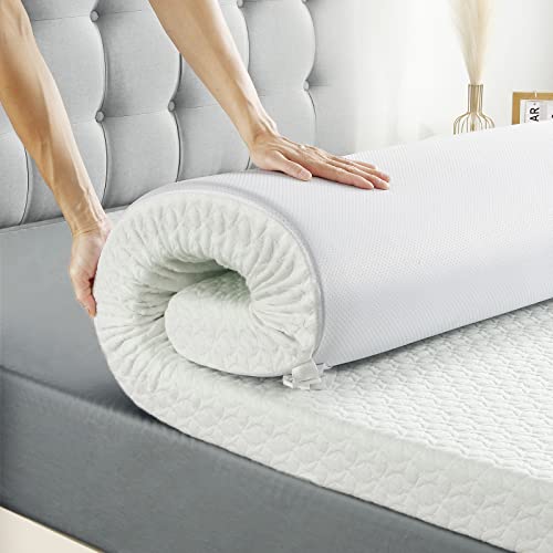 RV Short Queen Mattress Topper Memory Foam 4-Inch, Assile Dual-Layer Bed Topper with Breathable Removable Cover, Medium Firm Foam Mattress Pad