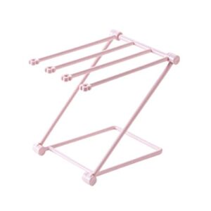 topbathy foldable towel rack stand kitchen towel stand countertop cloth rack for kitchen bathroom home (light pink)