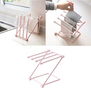 TOPBATHY Foldable Towel Rack Stand Kitchen Towel Stand Countertop Cloth Rack for Kitchen Bathroom Home (Light Pink)