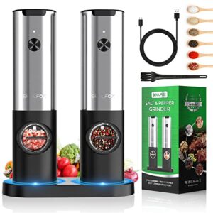 soulfox electric salt and pepper grinder set with usb rechargeable - no battery needed - one handed operation - white light - adjustable coarseness automatic electronic spice mill shakers refillable