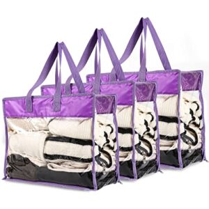 gxaryfulin 3pack clear storage bags for clothes, blanket, sweaters, (18''x15''x 9'') thick version (purple)