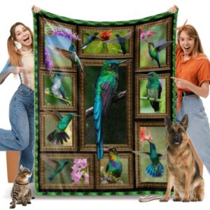 hummingbird gifts for women men, hummingbird print fleece throw blanket, soft cozy flannel blankets and throws for couch bed sofa room decor, lightweight warm plush blanket for all season 50" x 60"