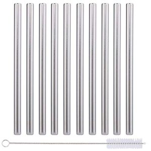 10 pack boba straws in stainless steel - reusable metal straws best for drinking bubble/boba tea, smoothies, shakes - extra wide 0.5’’ and 8.5” long - comes with cotton storage bag and cleaning rod