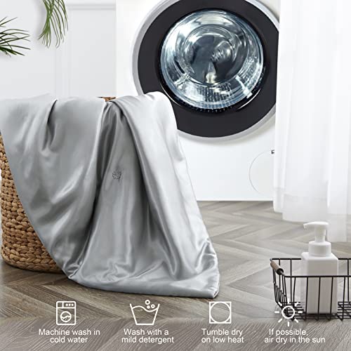 Silk Throw Blanket - Light Grey Cooling Packable Satin Blanket for Couch, Bed, Camping, Outdoor, Travel, Car - Super Soft Lightweight Cozy Blanket(60'' x 80'', Light Gray)