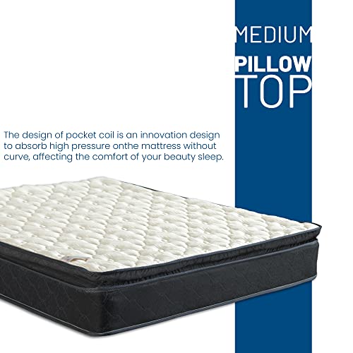 Treaton Medium Firm Pillow Top Hybrid Mattress Individually Wrapped Pocket Coil Spring, King Black