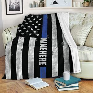 ohaprints custom police thin blue line us american flag back the blue personalized name soft sherpa throw blankets cozy fuzzy fleece throws for tv sofa couch comfy fluffy blanket 30x40 50x60 60x80