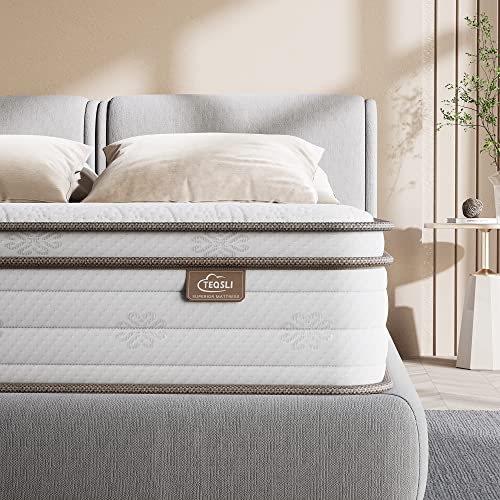 TeQsli Queen Mattress 10 Inch, Cool Eggshell Memory Foam and 7 Zone Pocket Innerspring Hybrid Mattress in a Box, Pressure Relief & Supportive Queen Bed Mattress, Breathable Cover, 100 Nights Trial