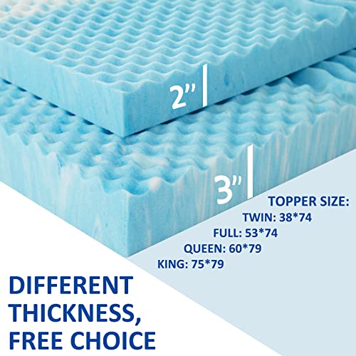 SINWEEK 2 Inch 5-Zone Memory Foam Mattress Topper, Gel Mattress Topper Pressure Relieve Soft Mattress Pad, CertiPUR-US Certified, Queen Size