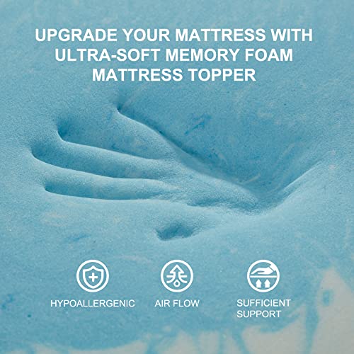 SINWEEK 2 Inch 5-Zone Memory Foam Mattress Topper, Gel Mattress Topper Pressure Relieve Soft Mattress Pad, CertiPUR-US Certified, Queen Size