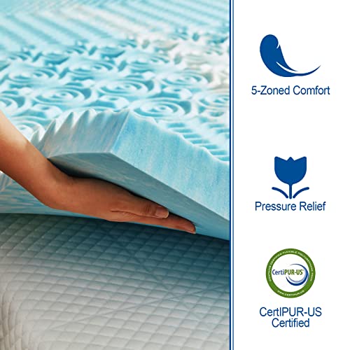 SINWEEK 2 Inch 5-Zone Memory Foam Mattress Topper, Gel Mattress Topper Pressure Relieve Soft Mattress Pad, CertiPUR-US Certified, Queen Size