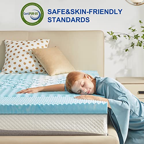 SINWEEK 2 Inch 5-Zone Memory Foam Mattress Topper, Gel Mattress Topper Pressure Relieve Soft Mattress Pad, CertiPUR-US Certified, Queen Size