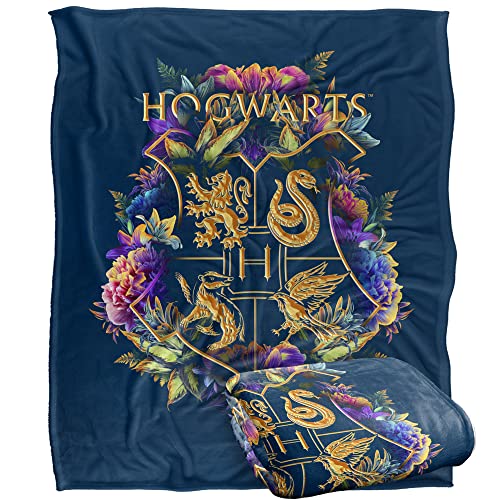 Harry Potter Hogwarts Multi-Colored Floral Crest Officially Licensed Silky Touch Super Soft Throw Blanket 50" x 60"