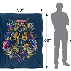 Harry Potter Hogwarts Multi-Colored Floral Crest Officially Licensed Silky Touch Super Soft Throw Blanket 50" x 60"