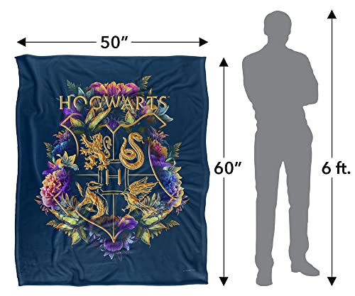 Harry Potter Hogwarts Multi-Colored Floral Crest Officially Licensed Silky Touch Super Soft Throw Blanket 50" x 60"