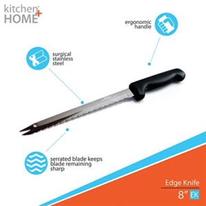 Kitchen + Home Carving Bread Knife – 8” Ultra Sharp Surgical Stainless Steel Serrated All Purpose Kitchen Knife – Never Needs Sharpening - As Seen on TV and Live Demonstration