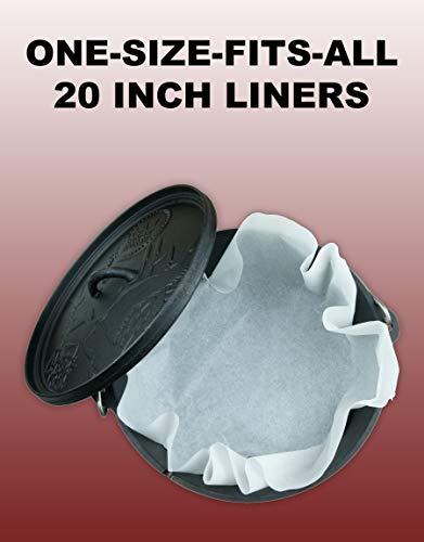 CampLiner Parchment Dutch Oven Liners, 20” Disposable Paper Liners (20 Pack), New 50% Thicker Material