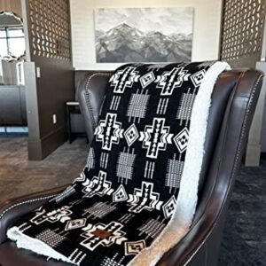 Inca Aztec Sherpa Weighted Warm Blanket | Southwest Indian Navajo Boho Style | Native Woven Western Cozy Bedding Cover | Plush Faux Alpaca | Luxurious Winter Blanket (Obsidian Black)