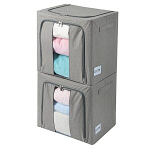 clothes storage bins closet organizer, oxford steel frame storage box, bedroom storage bag container for blanket comforter sweater bedding(57l×2 pack)