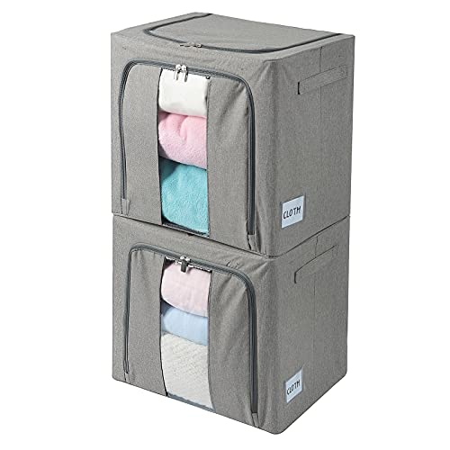 Clothes Storage Bins Closet Organizer, Oxford Steel Frame Storage Box, Bedroom Storage Bag Container for Blanket Comforter Sweater Bedding(57L×2 Pack)