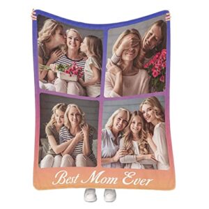 customized mothers day birthday gifts for mom grandma women, personalized throw blanket with photos to my mom gift from daughter son, custom mom blanket with pictures text made in usa