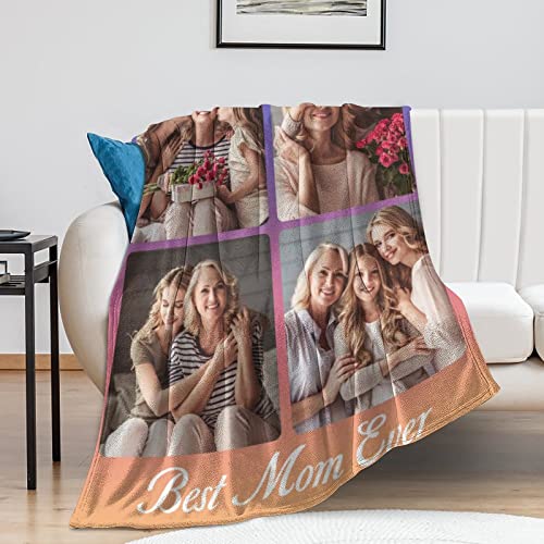 Customized Mothers Day Birthday Gifts for Mom Grandma Women, Personalized Throw Blanket with Photos to My Mom Gift from Daughter Son, Custom Mom Blanket with Pictures Text Made in USA