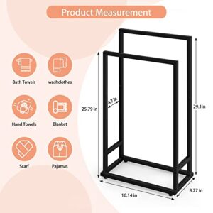 Towel Blanket Ladder Black Metal Blanket Ladder Holder and Free Standing Towel Rack 2 Tier Towel Holder Stand Hand Towel Drying Rack Black