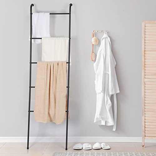 Towel Blanket Ladder Black Metal Blanket Ladder Holder and Free Standing Towel Rack 2 Tier Towel Holder Stand Hand Towel Drying Rack Black