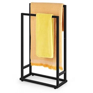 Towel Blanket Ladder Black Metal Blanket Ladder Holder and Free Standing Towel Rack 2 Tier Towel Holder Stand Hand Towel Drying Rack Black