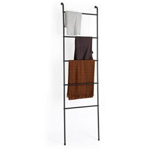 Towel Blanket Ladder Black Metal Blanket Ladder Holder and Free Standing Towel Rack 2 Tier Towel Holder Stand Hand Towel Drying Rack Black