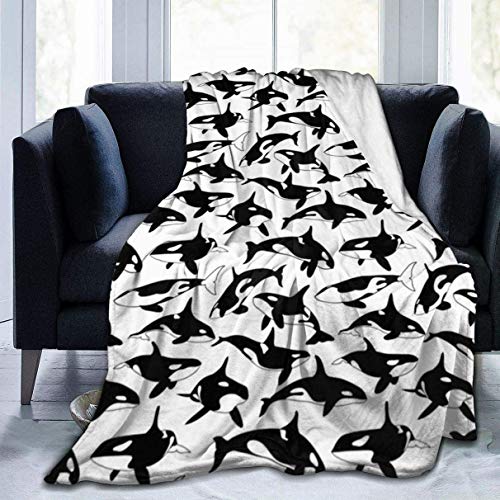 Fleece Blanket Orcas Whale Plush Throw Fuzzy Super Soft Reversible Microfiber Flannel Blankets 50"x40"