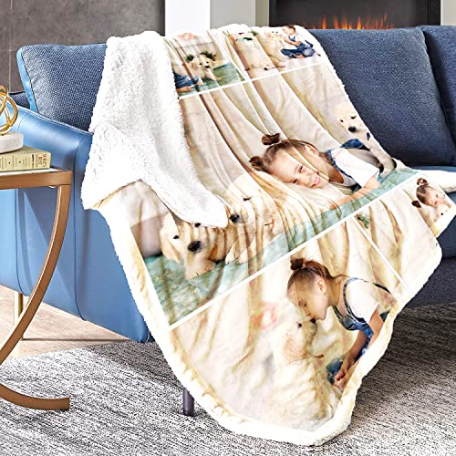 Custom Blankets with Photos Collage – 5 Images Cozy Super Soft Warm Comfortable Sherpa Blanket – Use Photos from Your Wedding, Birthday, Cats, Dogs, Pets, Children, Vacation - 60x80 Sherpa