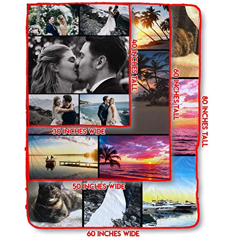 Custom Blankets with Photos Collage – 5 Images Cozy Super Soft Warm Comfortable Sherpa Blanket – Use Photos from Your Wedding, Birthday, Cats, Dogs, Pets, Children, Vacation - 60x80 Sherpa