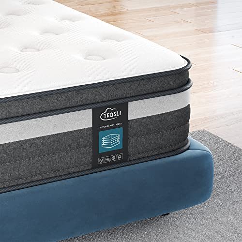 TeQsli Queen Mattress, 12 Inch Gel Memory Foam Mattress with Innerspring Hybrid Mattress in a Box Pressure Relief & Supportive Queen Size Mattress CertiPUR-US Certified 100-Night Trial 10-Year Support