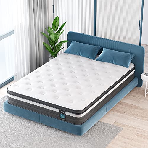 TeQsli Queen Mattress, 12 Inch Gel Memory Foam Mattress with Innerspring Hybrid Mattress in a Box Pressure Relief & Supportive Queen Size Mattress CertiPUR-US Certified 100-Night Trial 10-Year Support