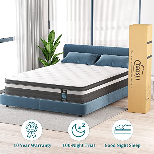 TeQsli Queen Mattress, 12 Inch Gel Memory Foam Mattress with Innerspring Hybrid Mattress in a Box Pressure Relief & Supportive Queen Size Mattress CertiPUR-US Certified 100-Night Trial 10-Year Support