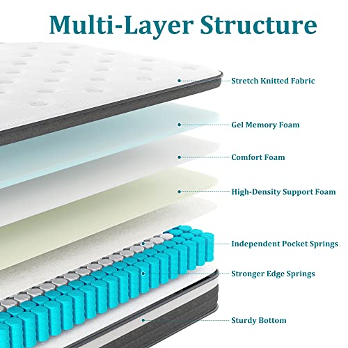 TeQsli Queen Mattress, 12 Inch Gel Memory Foam Mattress with Innerspring Hybrid Mattress in a Box Pressure Relief & Supportive Queen Size Mattress CertiPUR-US Certified 100-Night Trial 10-Year Support